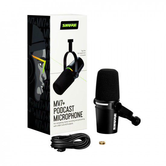 Динамичен подкаст микрофон, черен SHURE MV7+ 
