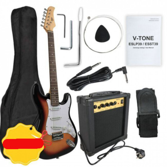 Комплект Ел. китара с усилвател V-TONE ESST39 SB electric guitar 4/4 stratocaster 39" SSS sunburst + guitar amplifier set