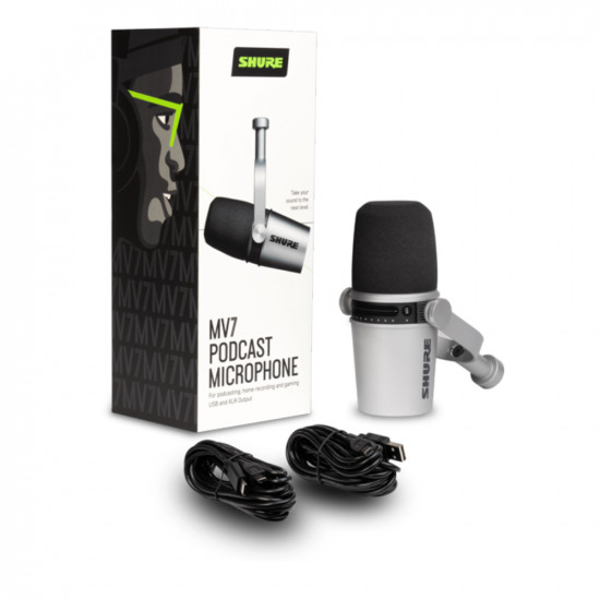 SHURE MV7-S - Mикрофон за подкаст, сребрист